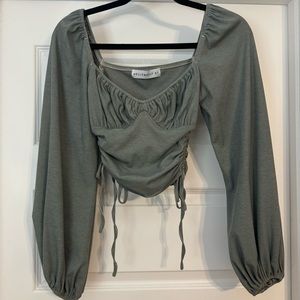Olive green fall shirt with drawstring sides
